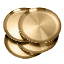 Stainless Steel Plates 10inch 4Pcs Metal Gold Dinner Plate Set