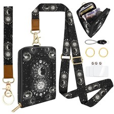 Sun and Moon Lanyard Wallet, RFID Boho Lanyard with Wallet,ID Badge Holder wi