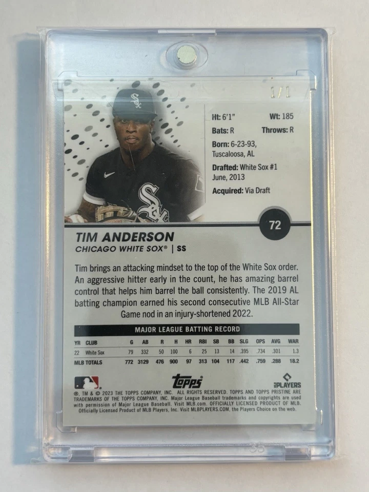 Tim Anderson 1/1 Superfractor 2023 Topps Prístino Uno de Uno Medias Blancas de Chicago Foto 2 de 2