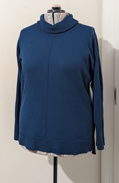 Fields Woman Size 18 Blue Jumper Extra-fine Merino Wool Cotton Roll Neck EUC