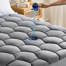 Waterproof Queen Mattress Pad Quilted Fluffy Mattress Protector Deep Pocket Gray