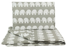 2 piece cot bedding set 60x120 cm 100% cotton  girl boy grey elephants white