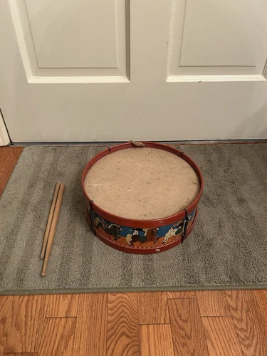 Vintage Ohio Art Tin Litho 11” Across Toy Drum Merry Go Round Children Theme