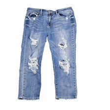 Judy Blue Jeans Womens 15/32 32x21 Skinny Fit Capri Distressed Blue Denim