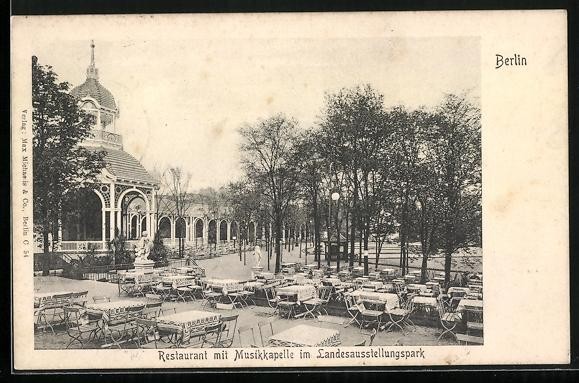 Berlin, Restaurant mit Musikkapelle im Landesausstellungspark, Ansichtskarte