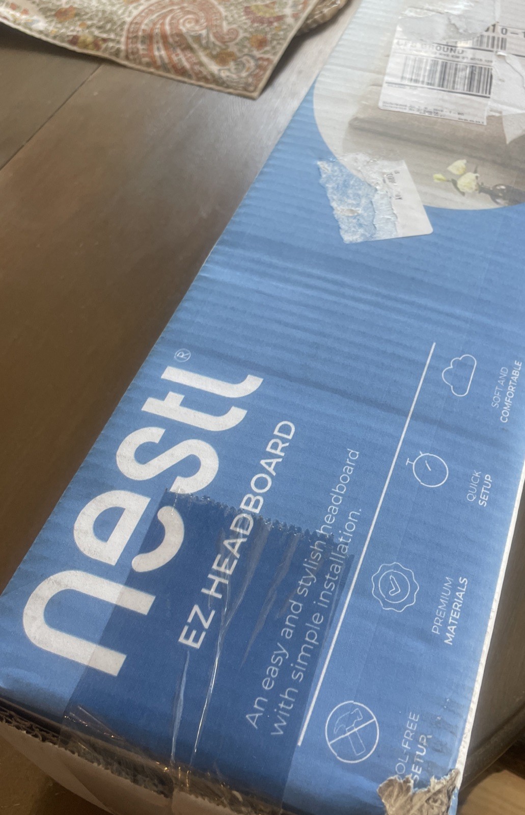 Nestl Beige Twin Headboard Upholstered Wall Mount Channel Stitched Peel/Stick