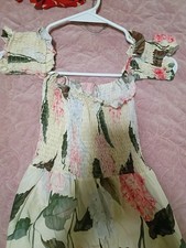 Girls' Floral A-Line Dress Cream Pink Green Puff Sleeve Square Neck Ruffle