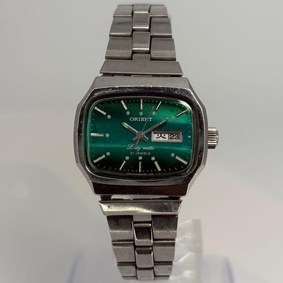 Orient Lady Matic Vintage Automatic Women's Watch Green Dial Day Date Japan