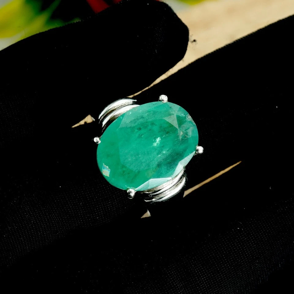 Emerald Ring 925 Sterling Silver Jewelry Wedding Ring Gemstone Jewelry - Image 3 of 4
