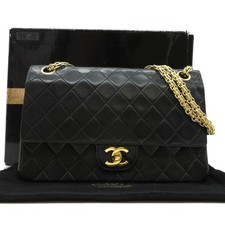 CHANEL CC Matelasse 25 Double Flap Chain Shoulder Bag Leather BK France GHW M986