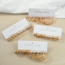 48 Piece Gold Hoop Earrings Set Fashionable Geometric Design for Women