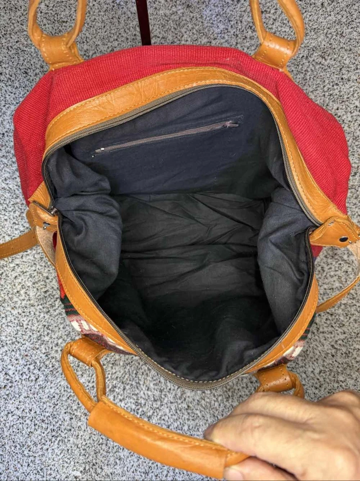 Bolso de Lona de Viaje Guatemalteco Tejido Bordado Cuero Fin de Semana Boho Foto 4 de 4