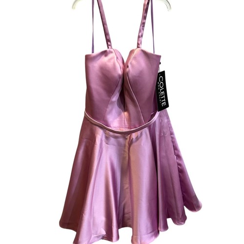 NWT Formal Colette Mon Cheri PINK LILAC Satin Skater Illusion V Neck Dress SZ.6