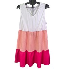 Shein Curve Dress Women's 3XL Valentine's Day Pink White Colorblock Ombre V-Neck