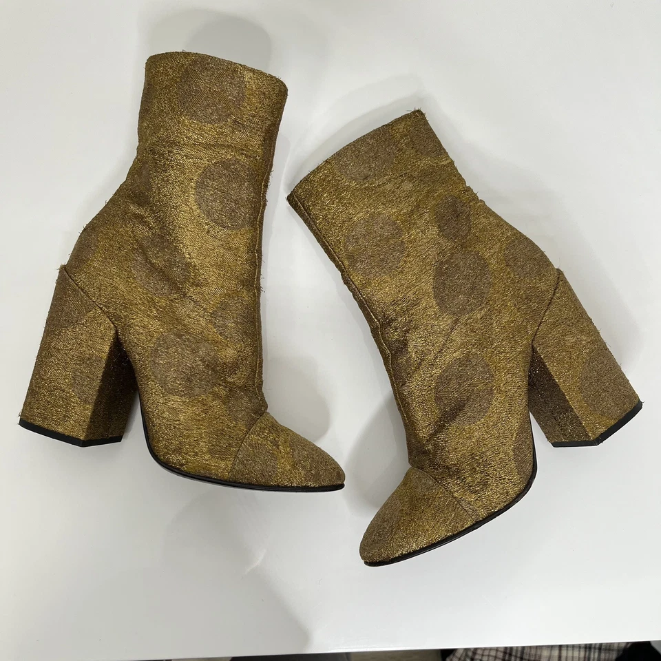 Auténticas botas DRIES VAN NOTEN de cuero dorado brillante US8.5 EU 39.5 nuevas Foto 2 de 4