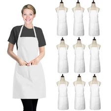 White Bib Apron for Women Adult Ladies Pockets Kitchen Cooking Painting Bulk
