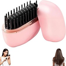 Mini Hair Straightener Brush Wireless Rechargeable 3 Speed Portable Black Pink