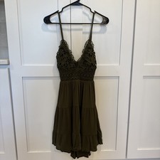 NWT Short Skater Dress Olive Green Sz Medium Lacey Flowy