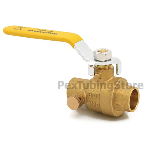 1/2" Sweat (CxC) Brass Ball Valve Full Port w/ Drain and Cap, Shut-Off Valves