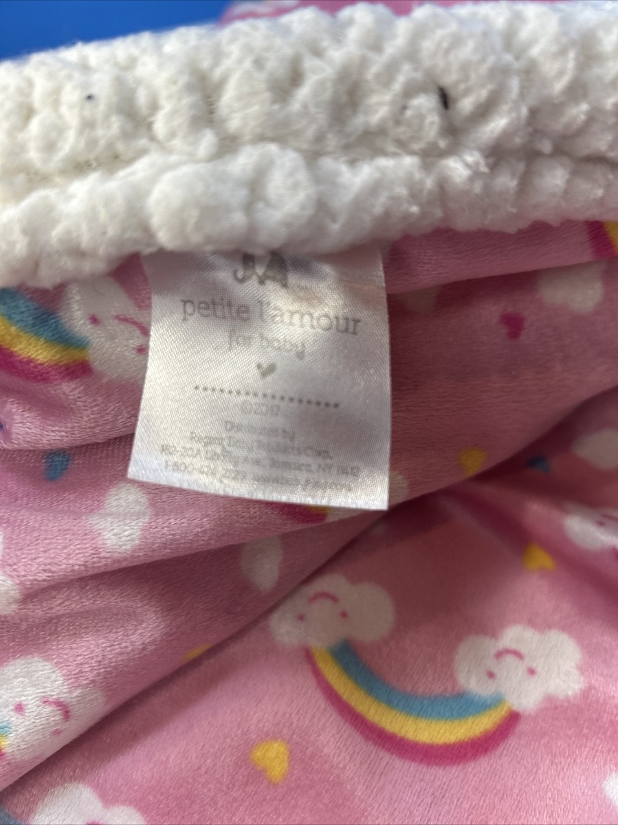 Petite L'Amour Baby Blanket Pink Rainbow Cloud Heart White