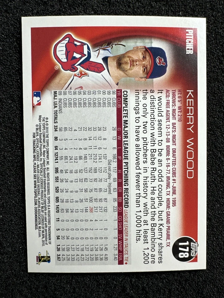KERRY WOOD #178 2010 Topps Baseball QTY Cleveland Indians - Image 2 of 2