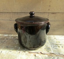 ancien pot en terre cuite vernissée noire céramique vintage art populaire