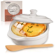 Muldale Brie Baker with Lid and Spreader - Camembert Baker Crock in White - C...