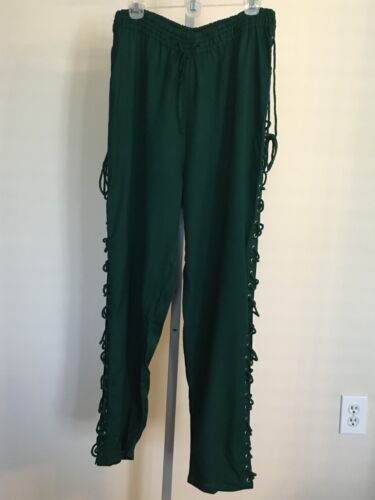 The Pirate Dressing Halloween Costume Pants Dark Green Lace Tie Sides Mens Large - Picture 1 of 11