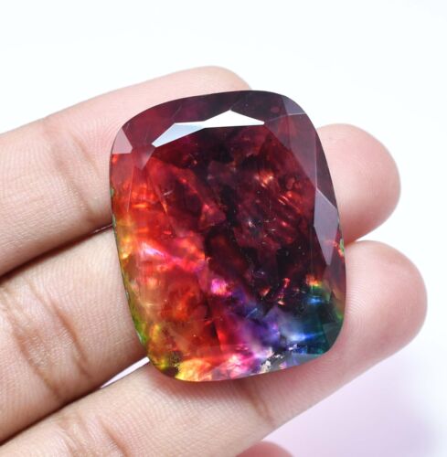 HUGE 66.00 Ct Natural Ammolite Loose Gemstone opal-like Organic Doublet Rare Gem - Picture 1 of 6