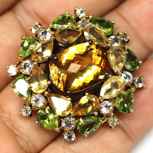 925 Argento 12 x 16 MM Giallo Citrino, Peridoto E Topazio Gioielli Misura Anello - Foto 2 di 4