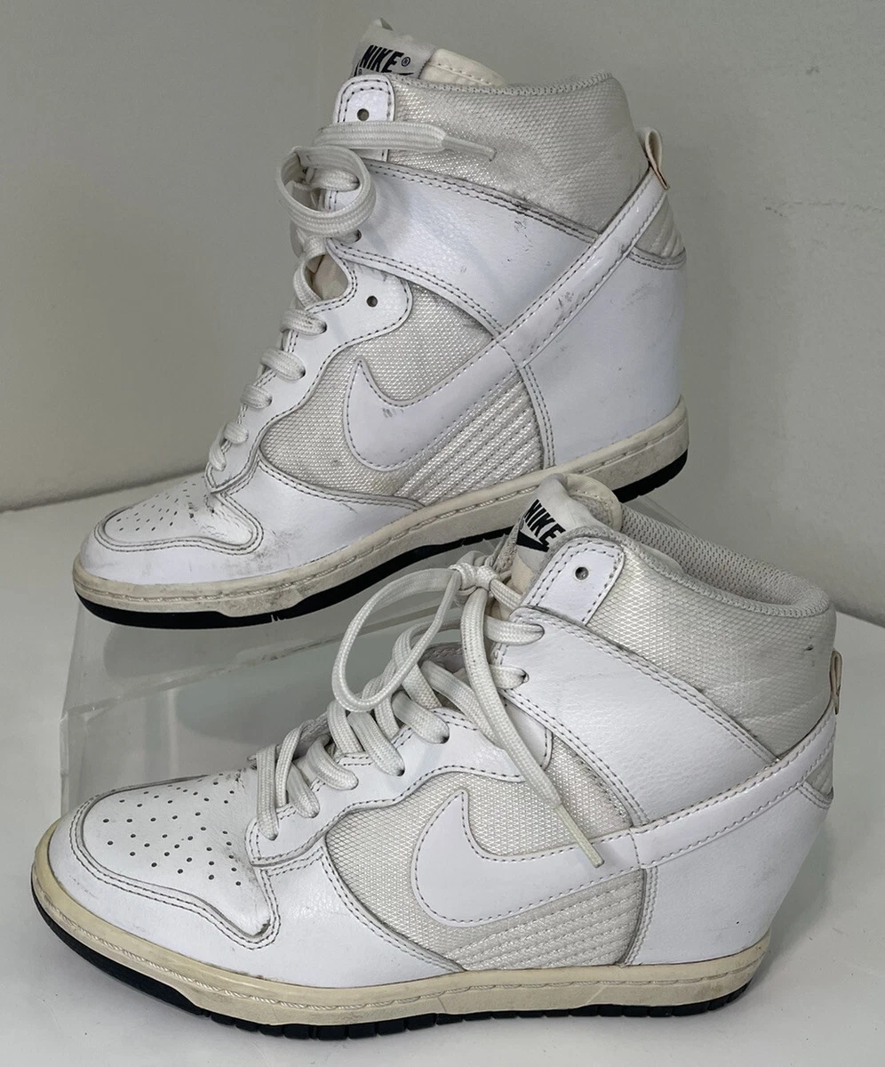 Nike Women White Dunk Sky Hi Mesh Hidden Heel Wedge Sneaker 644877 101 Size 7