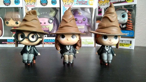 Hermione Granger, Harry Potter, and Ron Weasley with Sorting Hat Mystery Minis