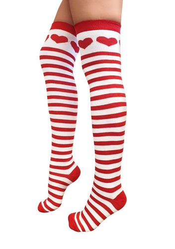 St. Valentines Day Over The Knee Socks Love Heart White & Red Themed Fancy Dress - Picture 7 of 7