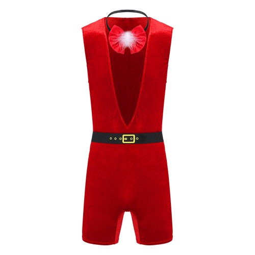 Mens Velvet Deep V Neck Jumpsuit Belt Bowtie Costume Christmas Fancy Dress - Picture 6 of 22