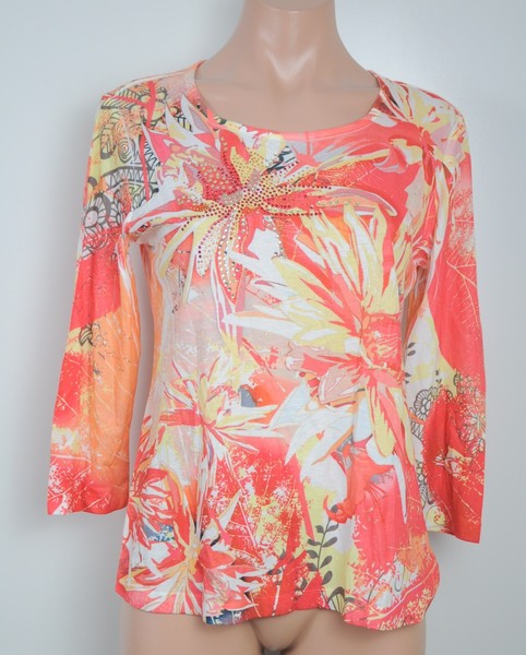 JM Collection petite Top Womens Size PM pink yellow re floral 3/4 Sleeve Tee 