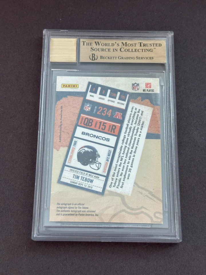 2010 PLAYOFF CONTENDERS AUTO TIM TEBOW # 244B BECKETT 9.5 GEM MINT - Image 3 of 3