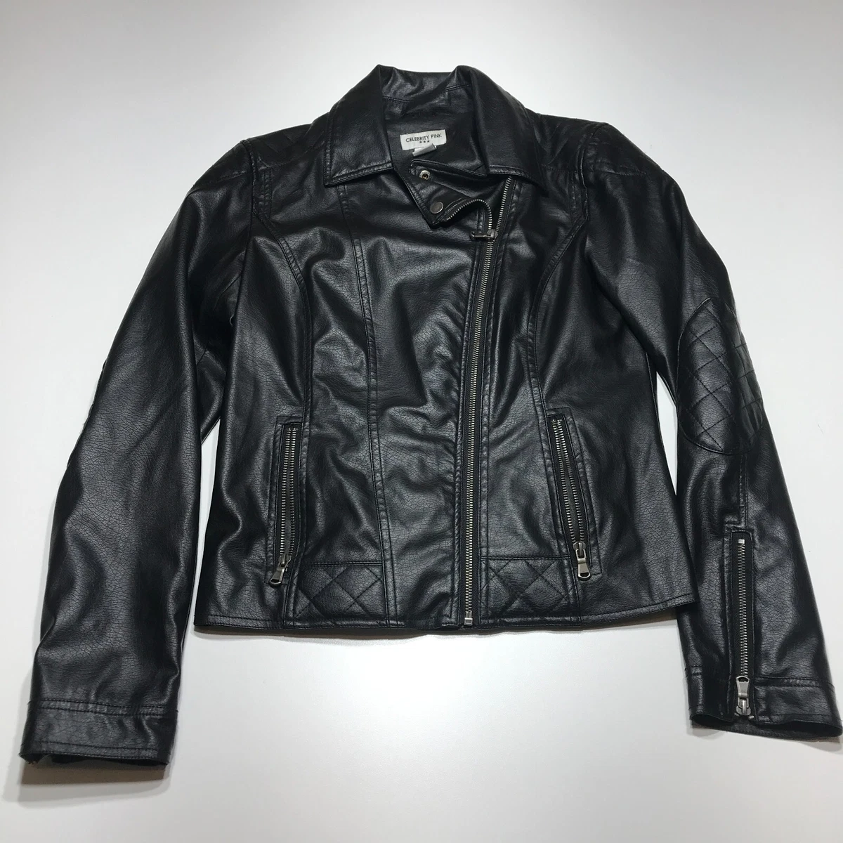 Celebrity pink top faux leather jacket
