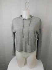 Women's Cotton-Blend Waffle-Knit Thermal Cropped Hoodie Light Gray, Small 3184