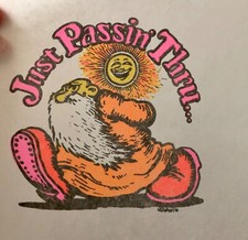 Vintage 1972 Psychedelic R Crumb 1972 Just Passin’ Thru Iron On Transfer DAYGLO