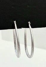 Silver Plated Creole Patterned Oval Hoop Earrings 40mm