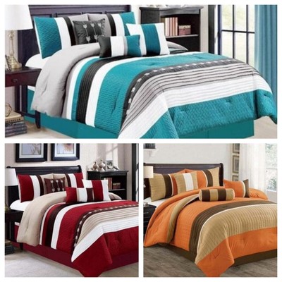 Shatex Luxury Striped Bed-in-a-bag Ultra-soft and Elegant 7 Piece Comforter Set