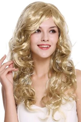 Perücke Damen Karneval Fasching lang blond hellblond wellig sexy Scheitel 65 cm
