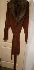 New Joanna Hope Coat With Faux Fur Collar And Tie Belt Size 28 /30