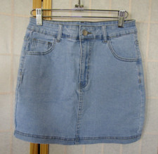 NIB Shein Blue Denim Embroidered Pocket Short Pencil Cotton Blnd Women's Skirt M