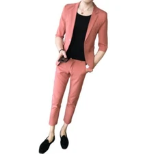Mens One Button Half Sleeve Suit Blazer Jacket Pants Nightclub Casual 2pcs New L