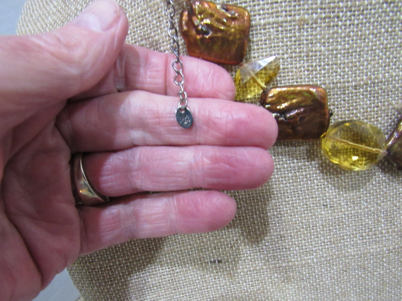 LUCAS LAMETH Pearl Necklace Cornflake Copper Pearls Citrine Crystal LUC