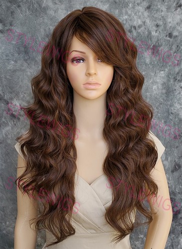 Blonde/Brown/Auburn Long Spiral Curls Heat OK Human Hair Blend Wig EVBF 27/4/30
