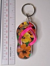 Souvenir Plastic Keychain Hawaii Flipflop Slipper Hibiscus Flowers Pink Yellow