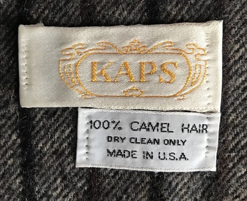 KAPS 100% Camel Hair Made in USA Scarf Grey/black/brown/white Herringbone stripe - Picture 5 of 5