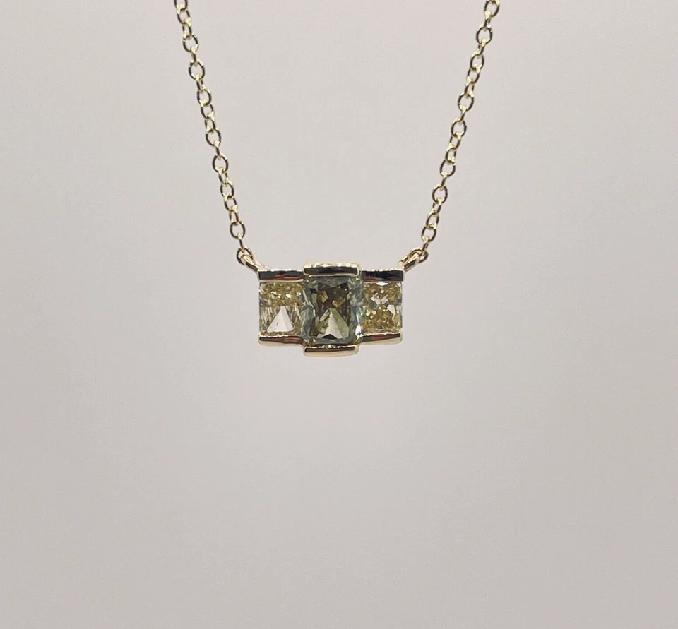 Colgante Diamante Color 3 Piedras Amarillo Marrón Natural Sin Tratar 1ct Total 14k Y Foto 3 de 4